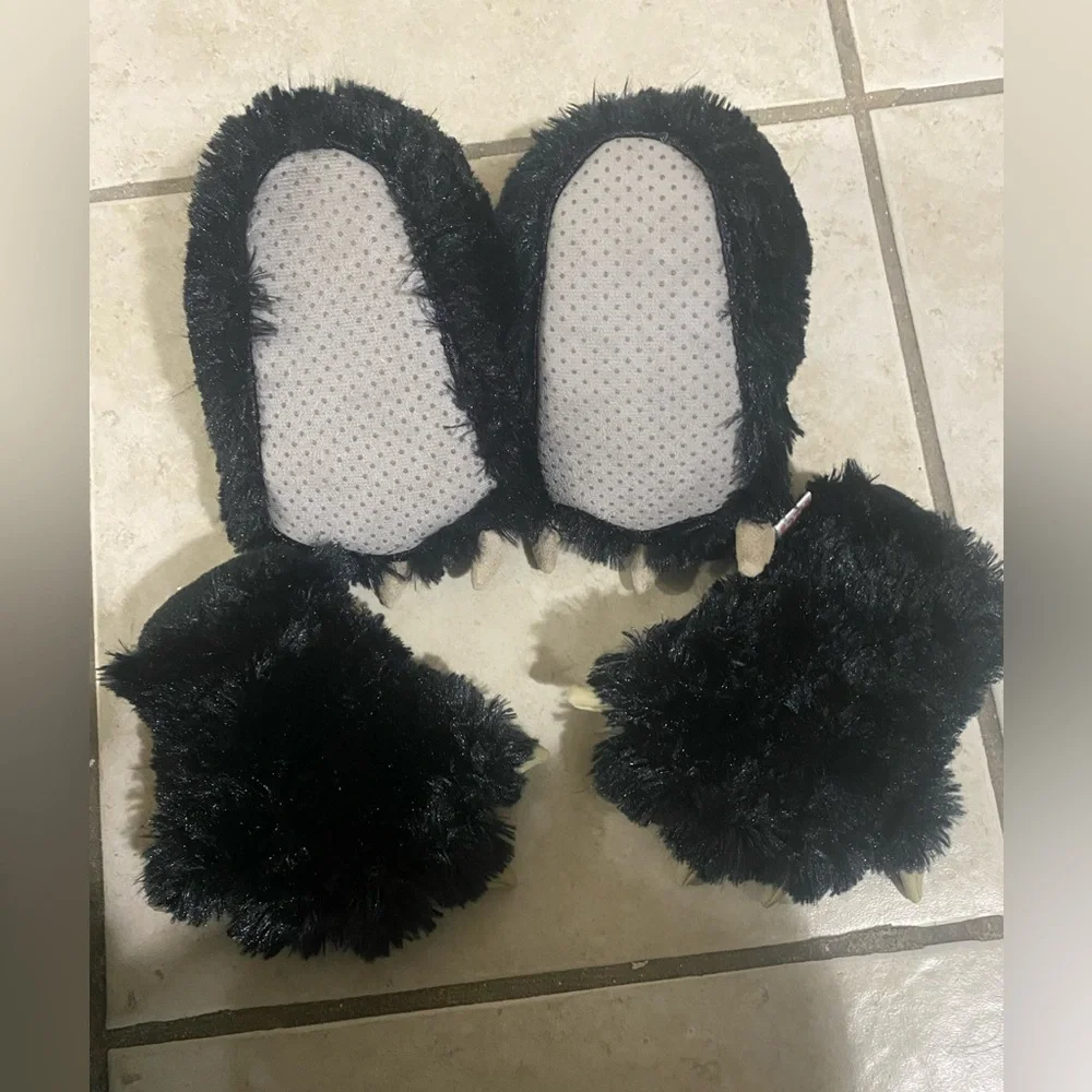 Lazy One Black Monster Claw Mittens for Kids black bear paw slippers and gloves,